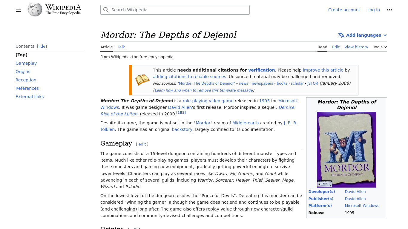 Mordor The Depths of Dejenol Landing page