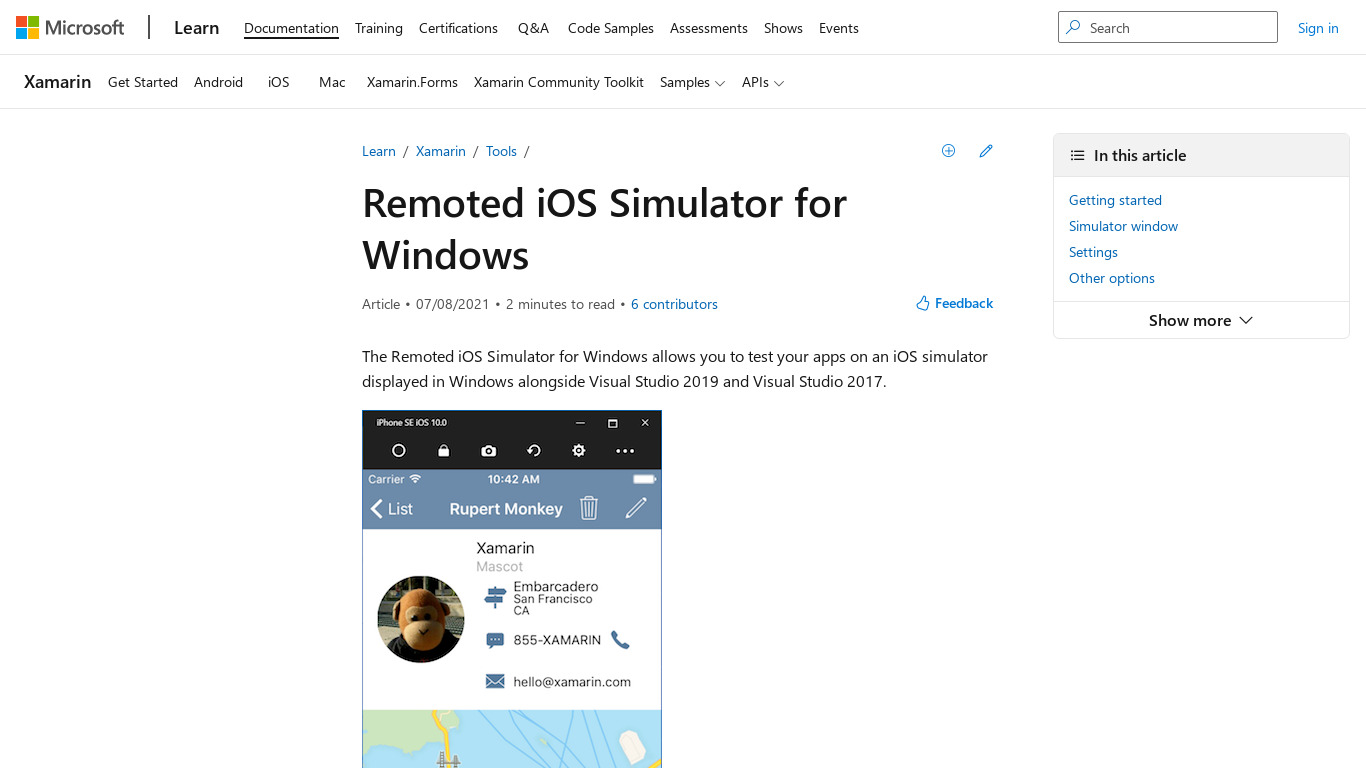 Remoted IOS Simulator Landing page