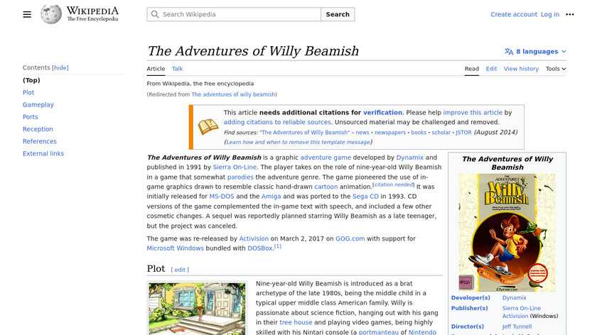 The Adventures of Willy Beamish Landing Page