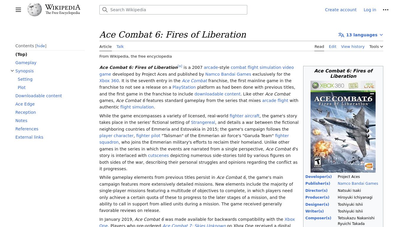Ace Combat 6 Landing page