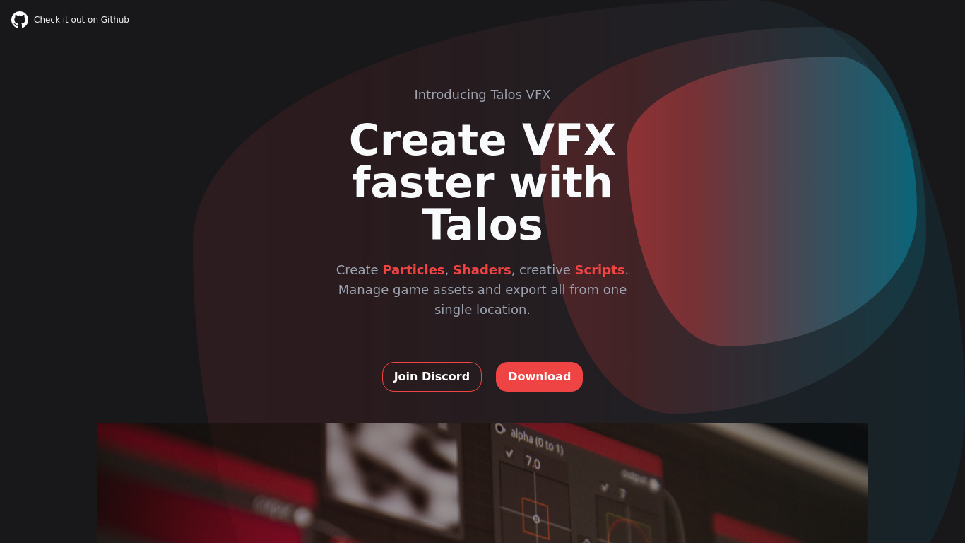 Talos VFX Landing page