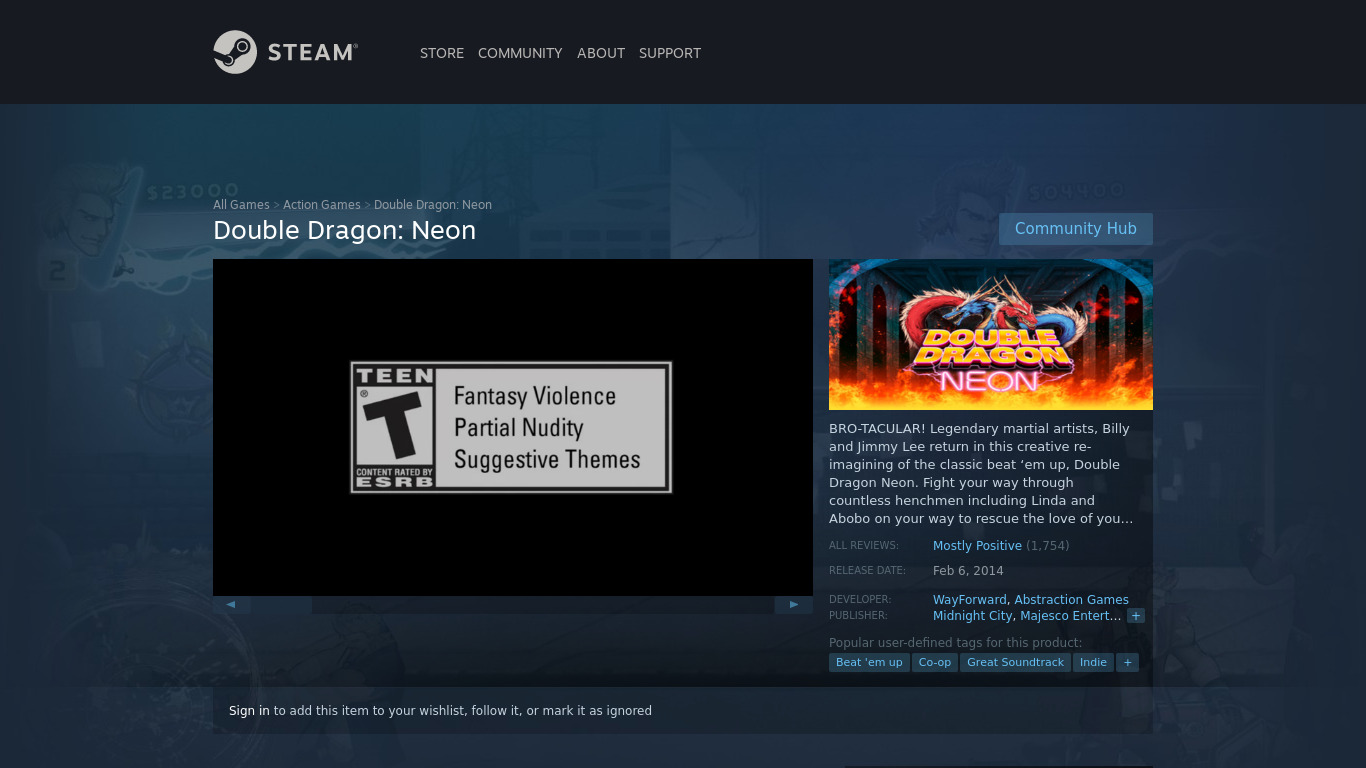 Double Dragon Neon Landing page