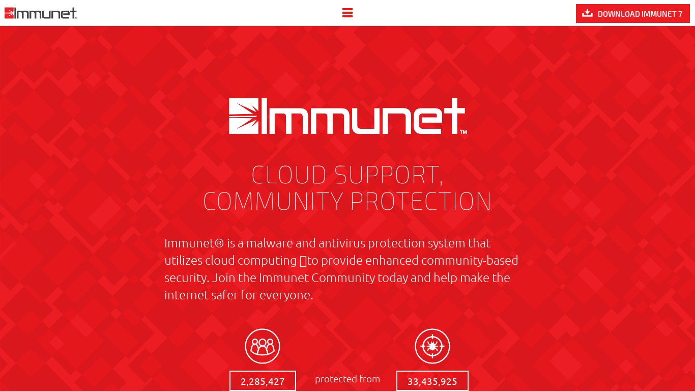 Immunet Protect Landing page