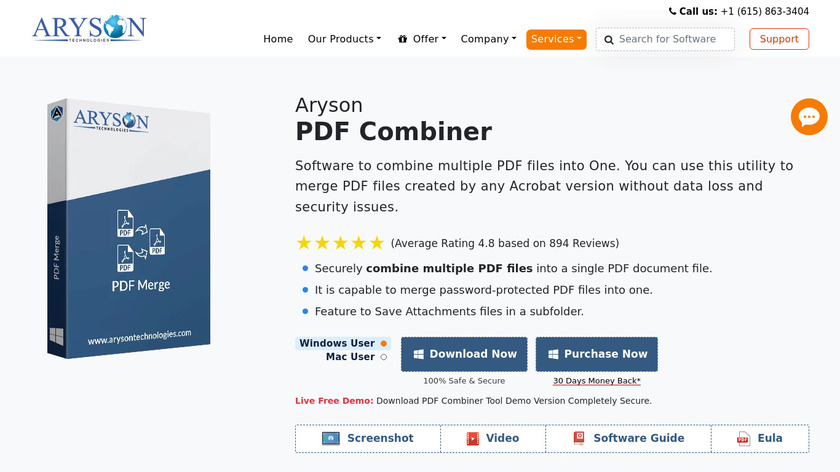 Aryson PDF Merge Landing Page