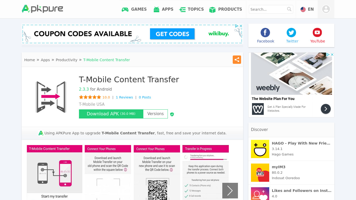 T-Mobile Content Transfer Landing page