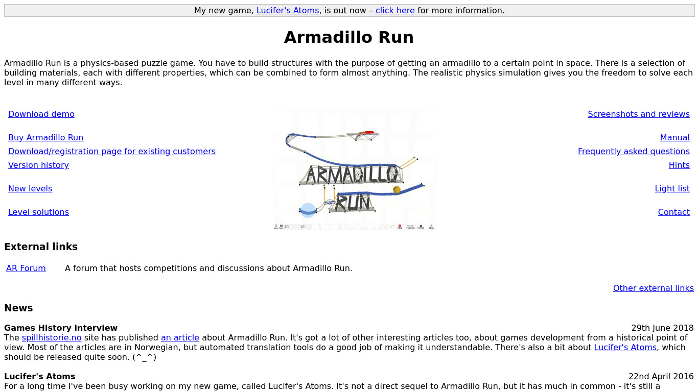 Armadillo Run Landing page