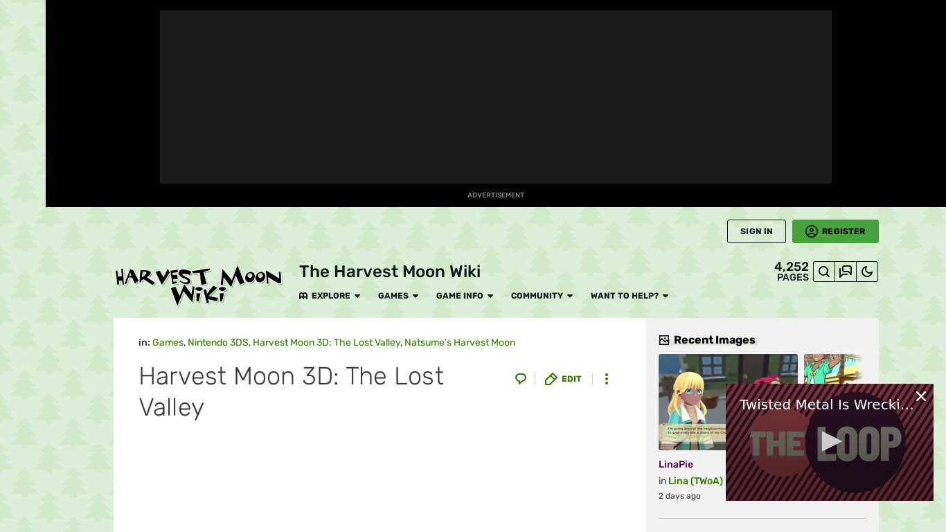Harvest Moon: The Lost Valley Landing page
