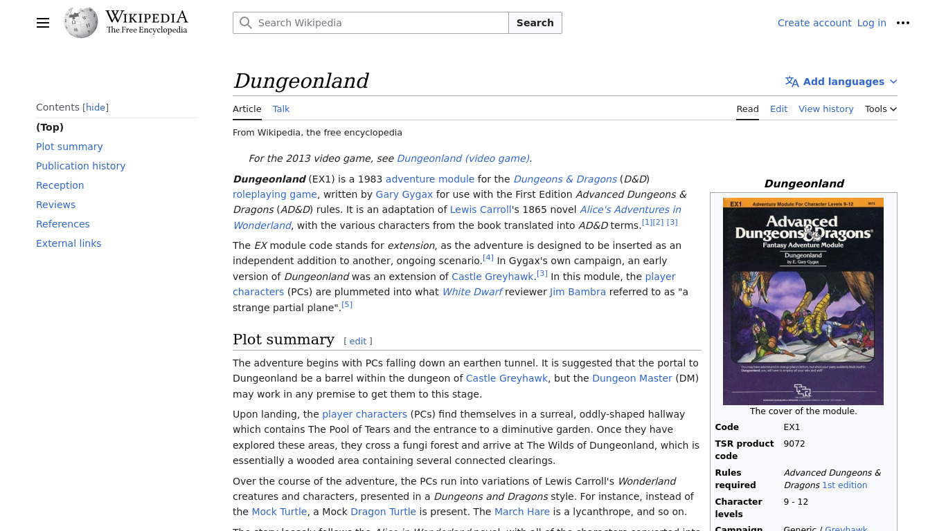 Dungeonland Landing page