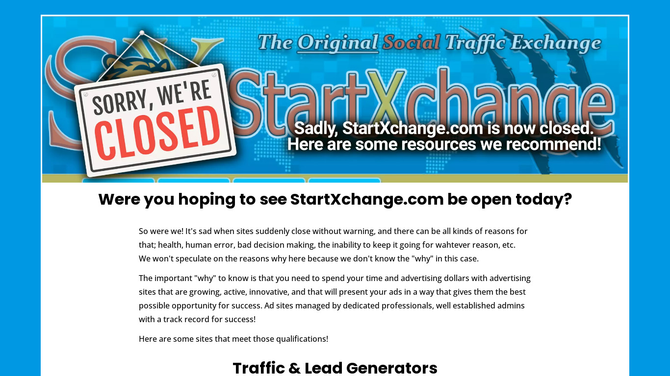 StartXchange Landing page