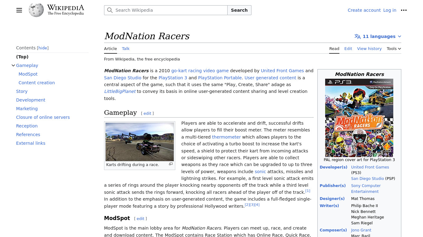 ModNation Racers Landing page