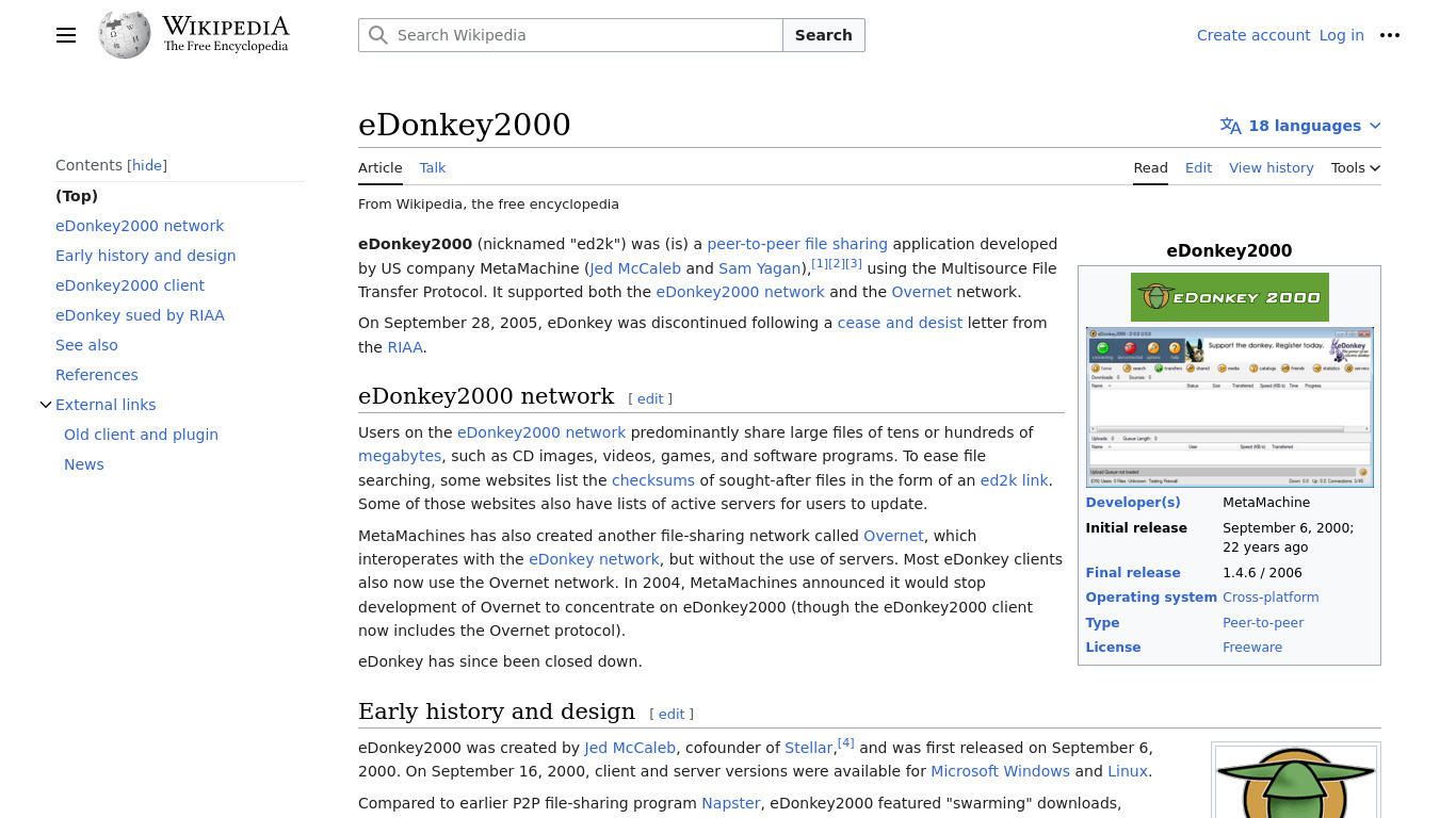 eDonkey2000 Landing page