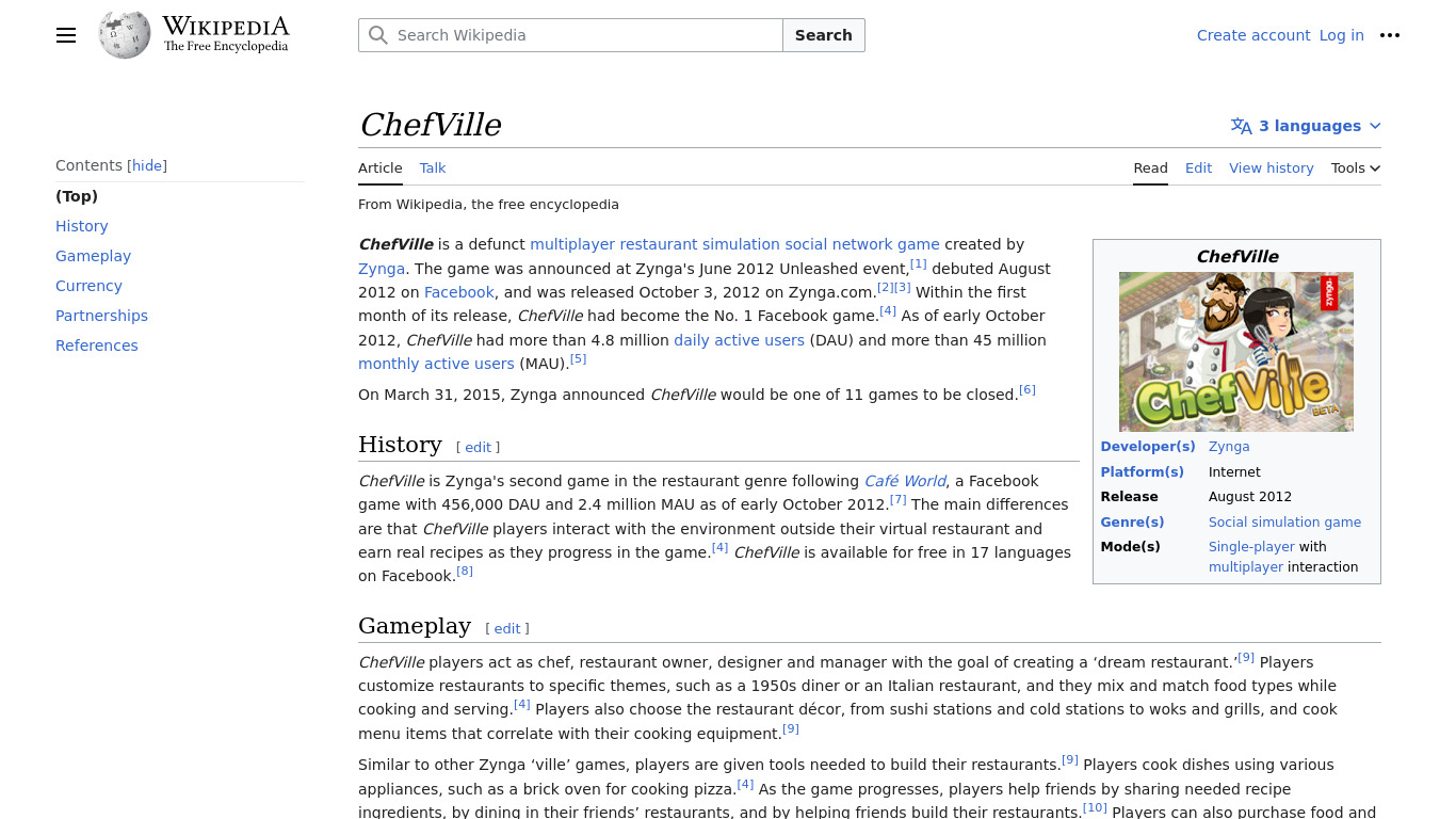 ChefVille Landing page