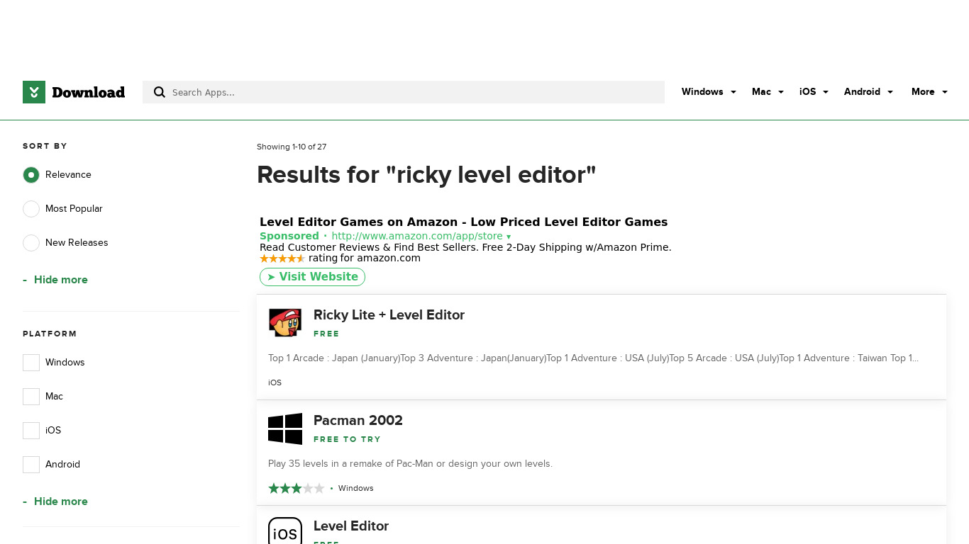 Ricky + Level Editor Landing page