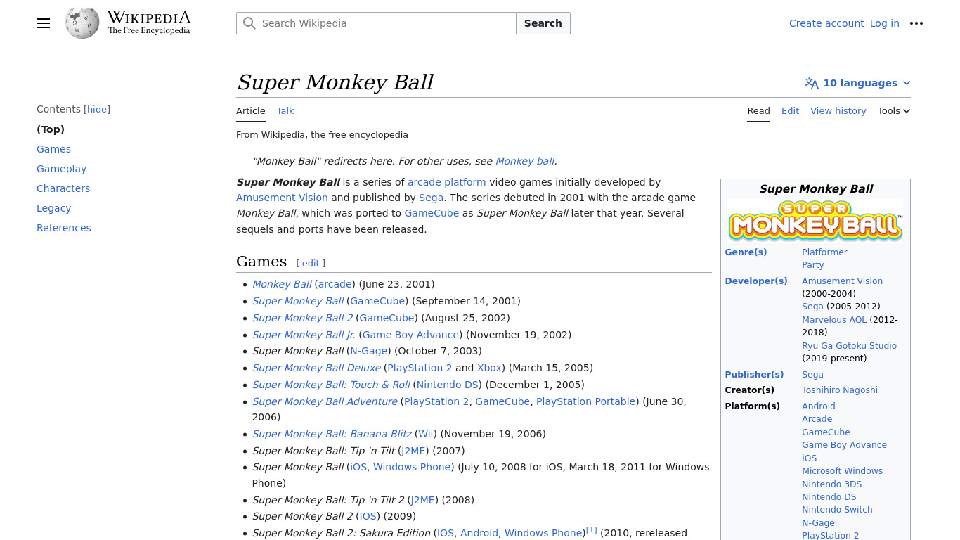 Super Monkey Ball Landing page
