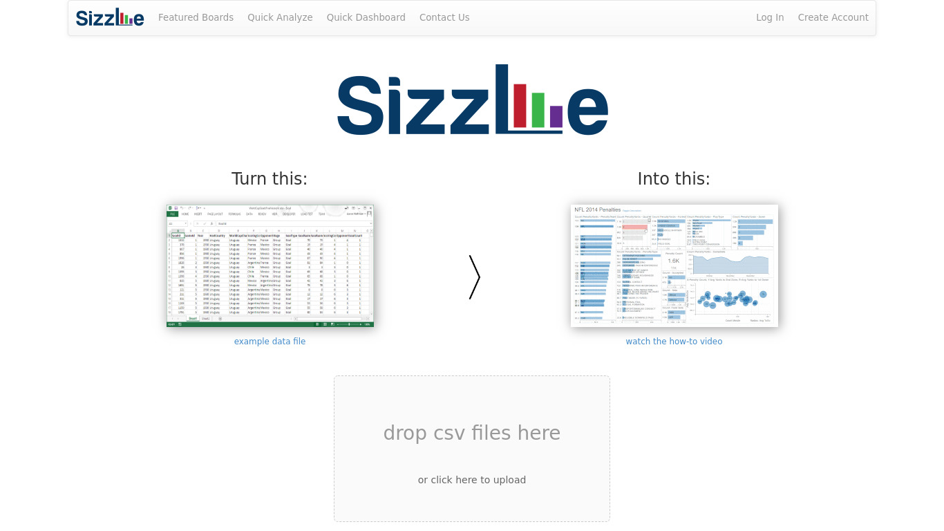 Sizzle Analytics Landing page
