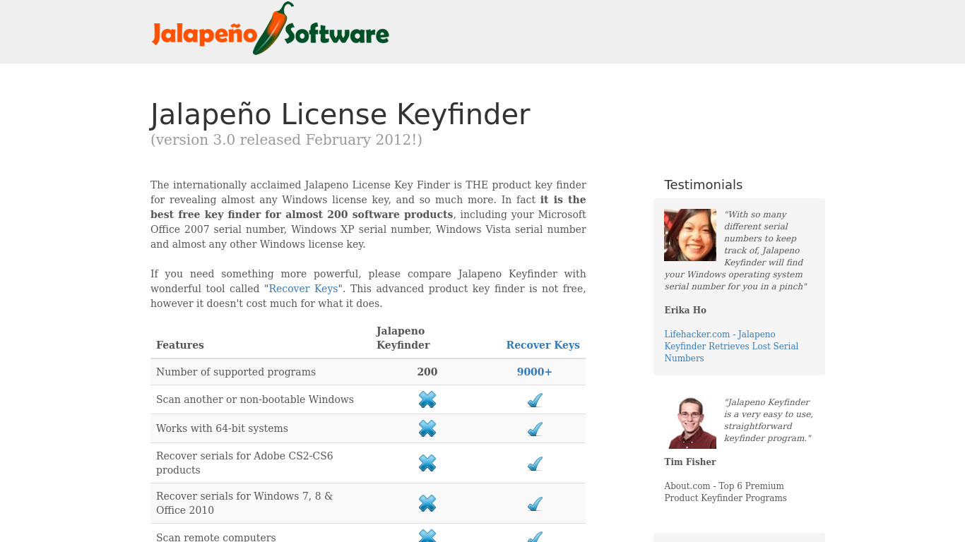 Jalapeno Keyfinder Landing page