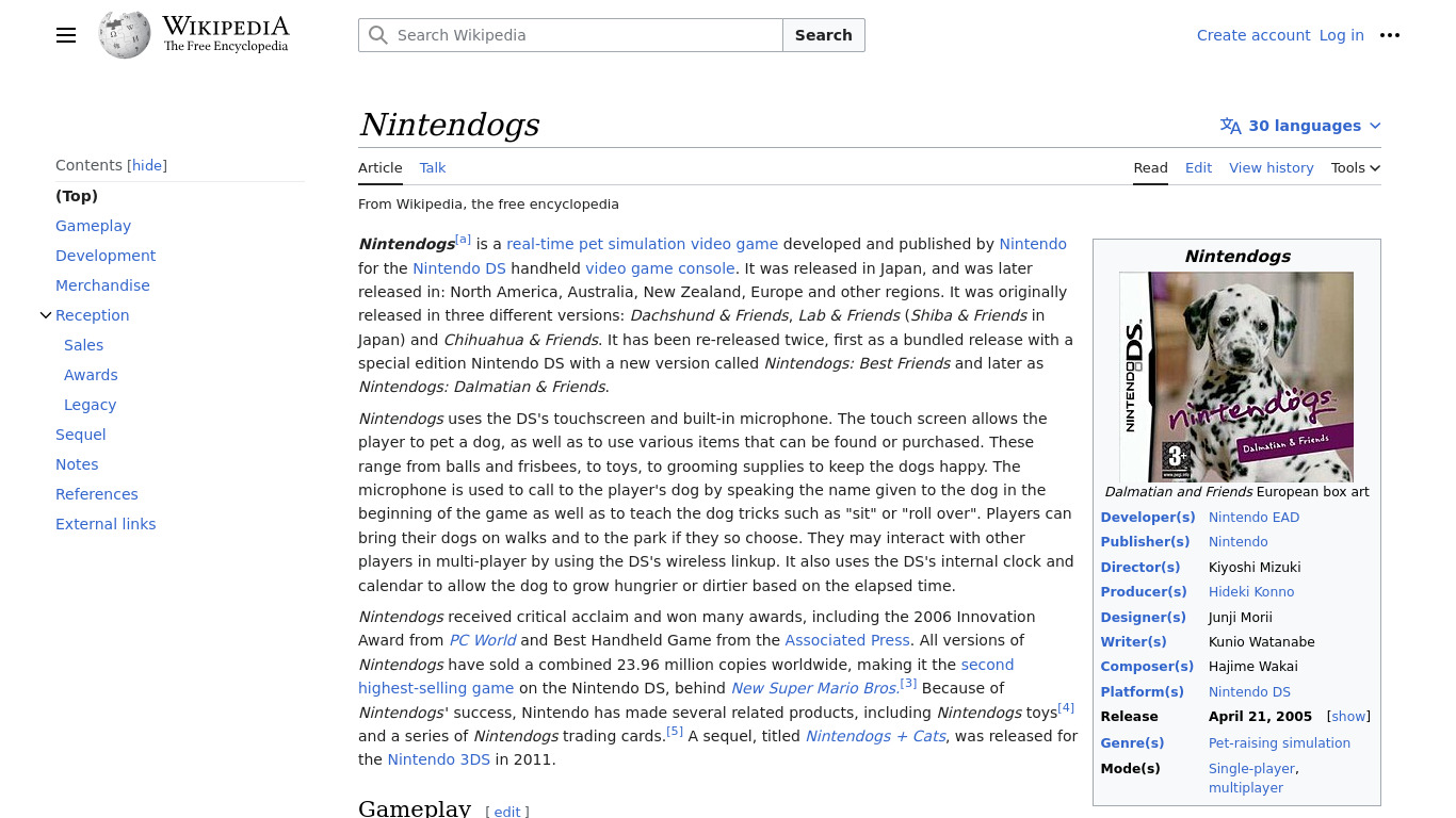 Nintendogs Landing page