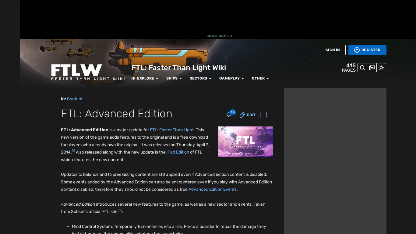 FTL: Advanced Edition Landing page