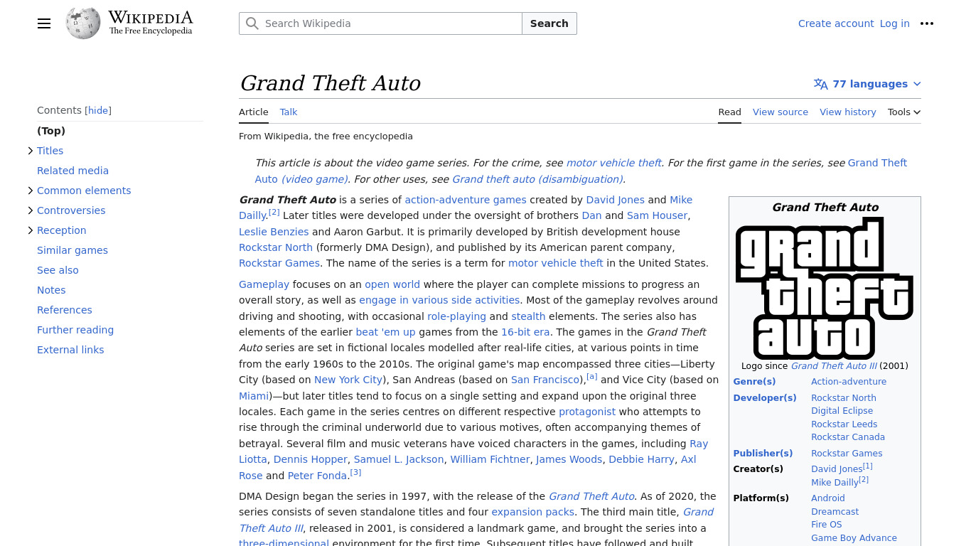 Grand Theft Auto (Series) Landing page