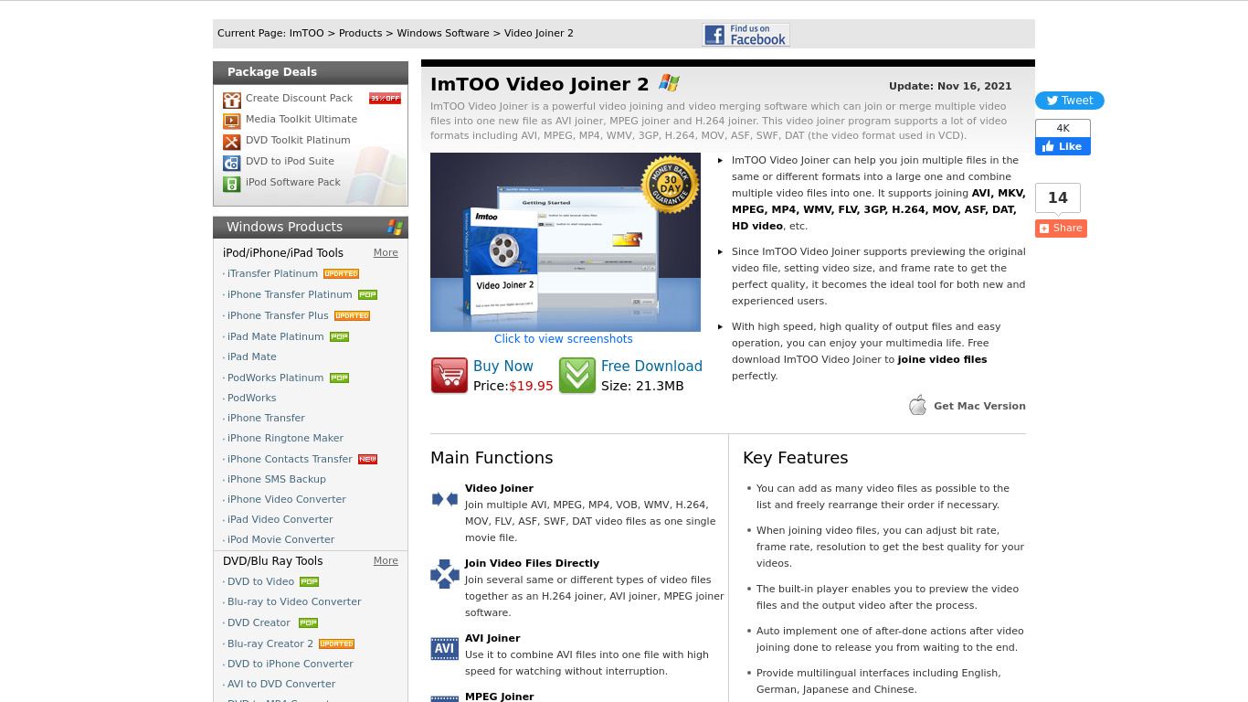 ImTOO Video Joiner Landing page