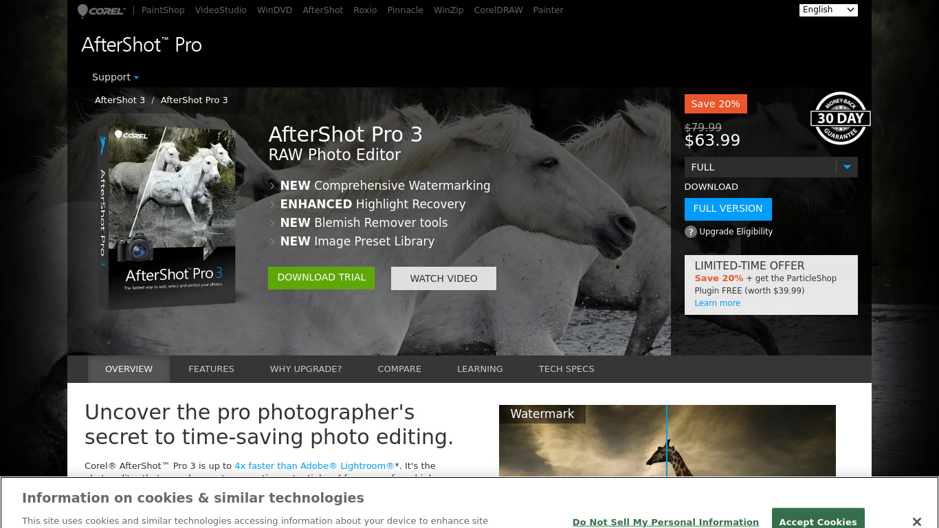 Corel AfterShot Pro 2 Landing page