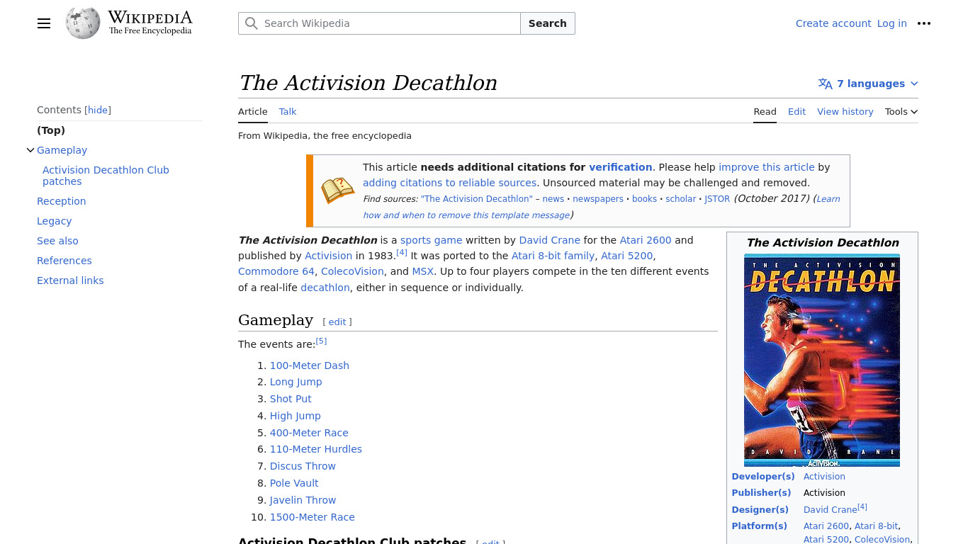 The Activision Decathlon Landing page