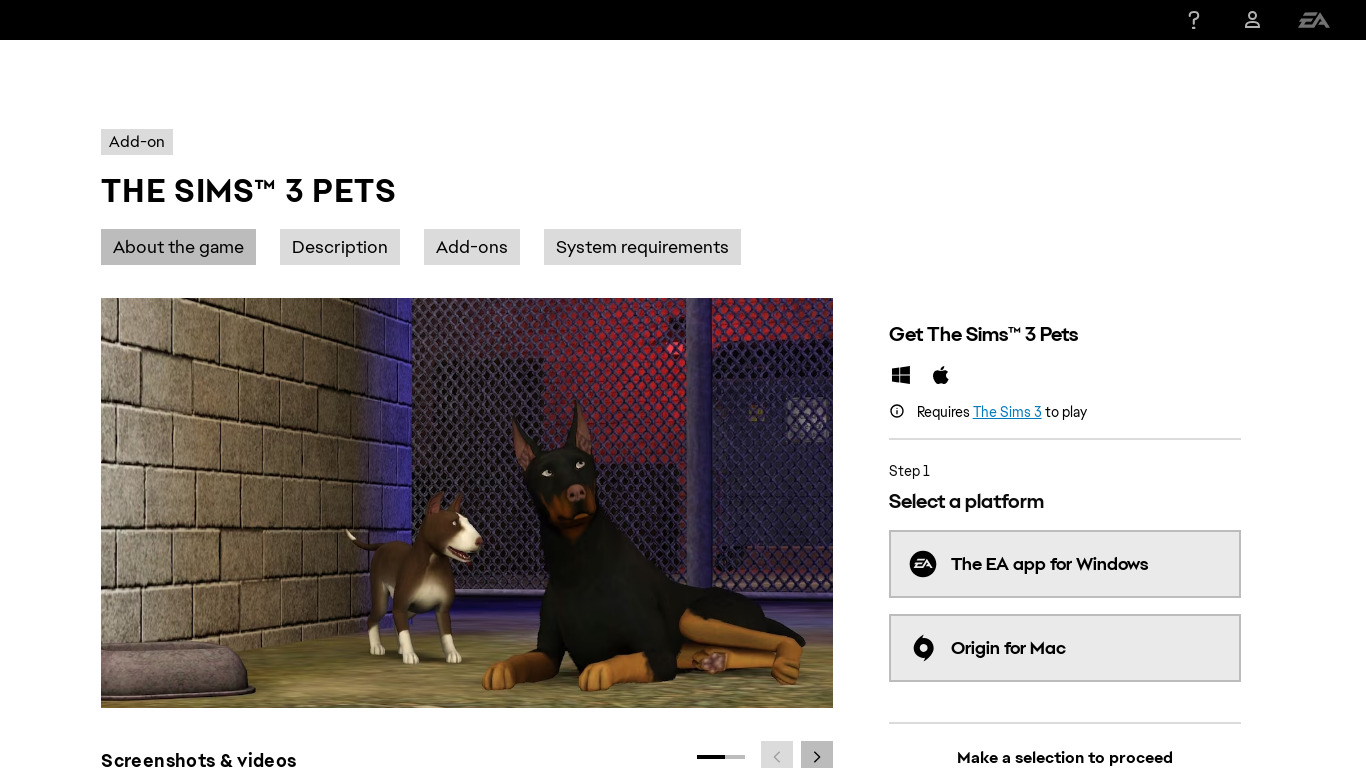 The Sims 3 Pets Landing page