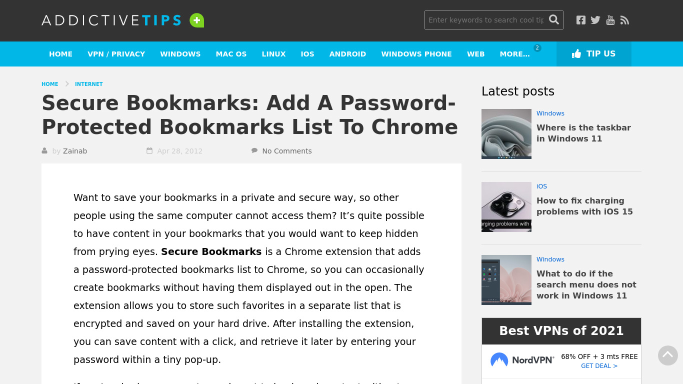 Secure Bookmarks Landing page