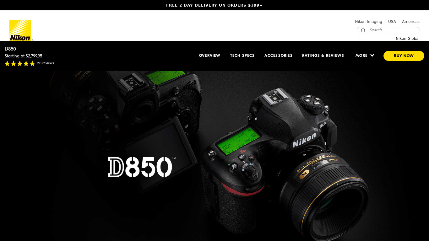 Nikon D850 Landing page