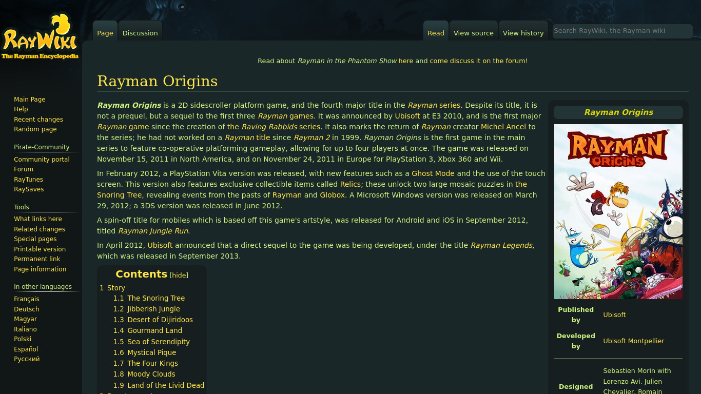Rayman Origins Landing page
