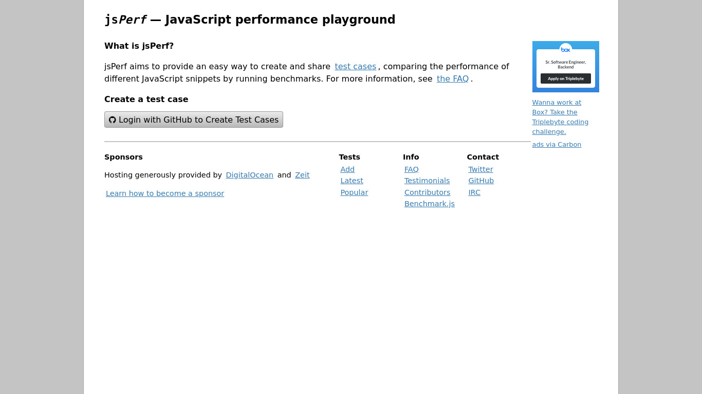 jsPerf Landing page