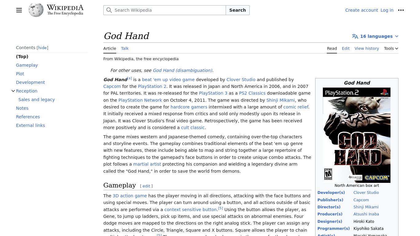 God Hand Landing page