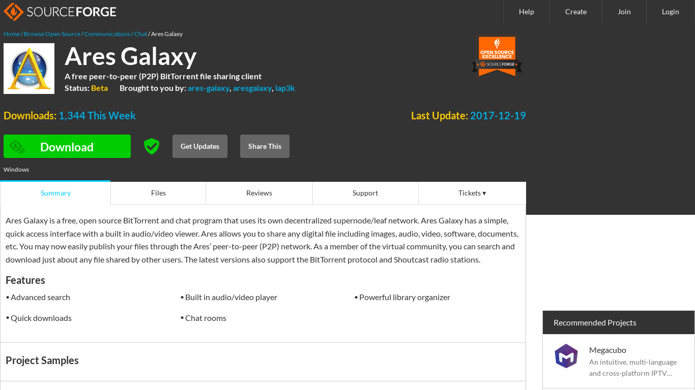 Ares Galaxy Landing page