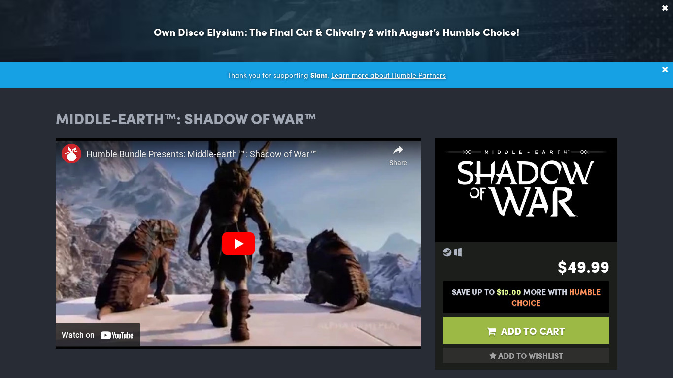 Middle-earth: Shadow of War Landing page