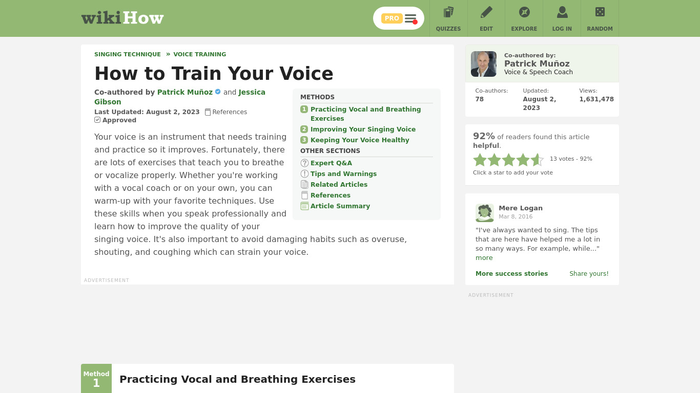 Voice Training Landing page