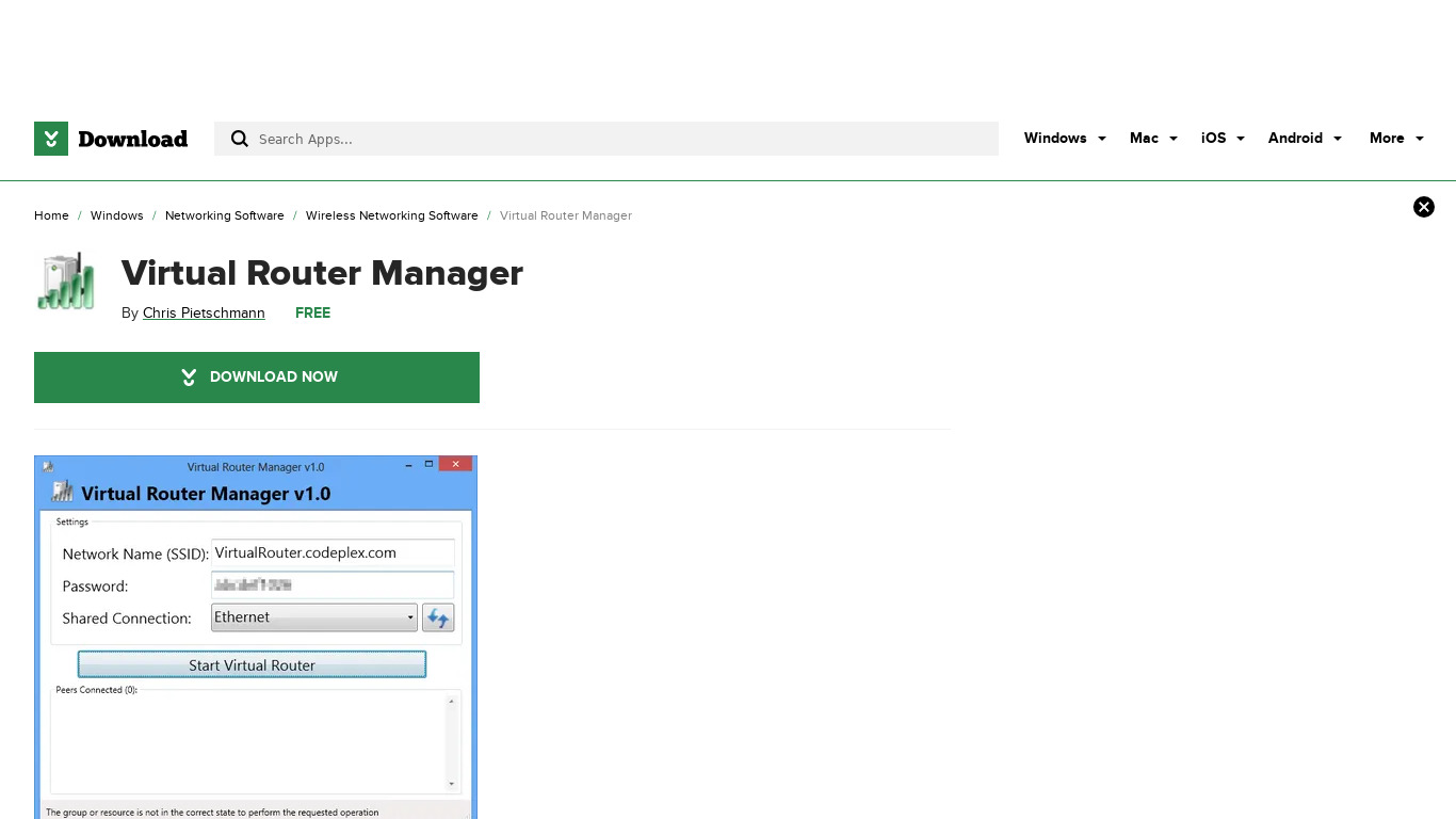 Virtual Router Manager Landing page