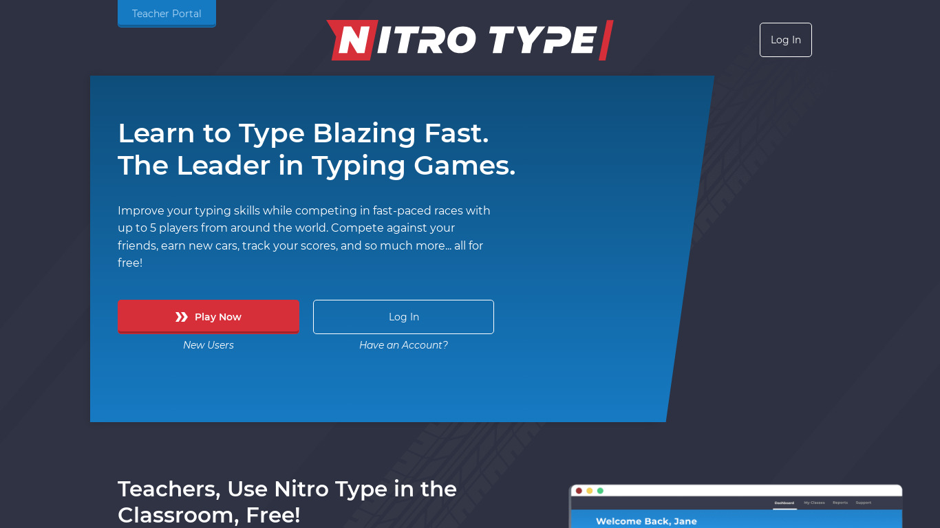 Nitro Type Landing page