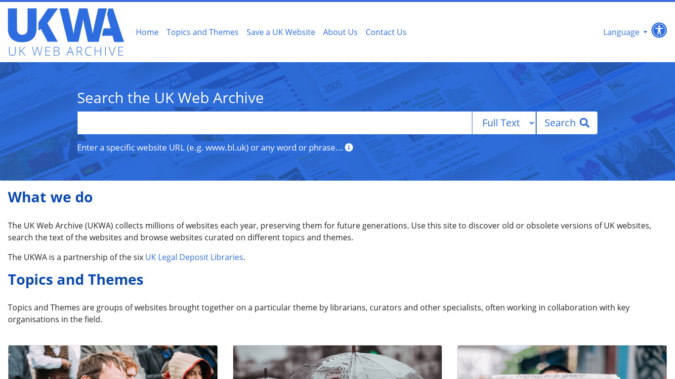 UK Web Archive Landing page