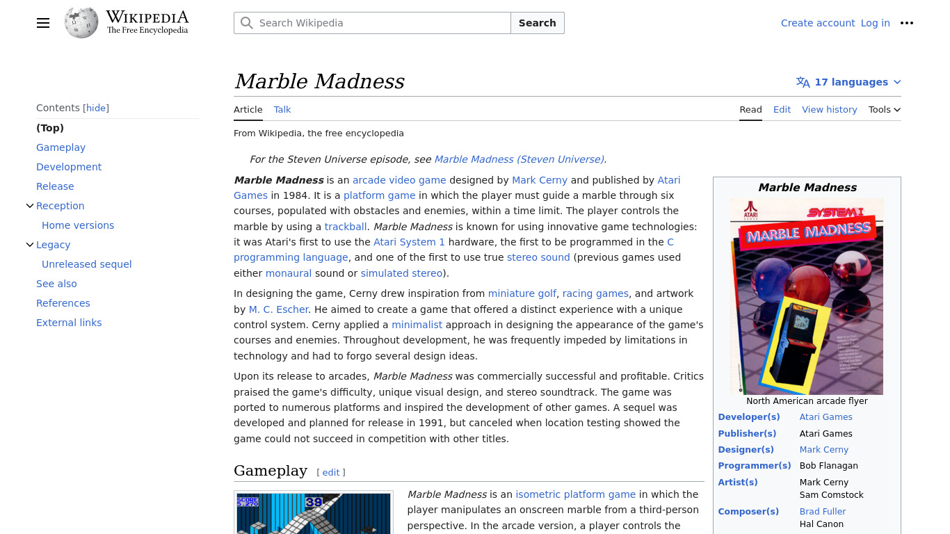 Marble Madness Landing page