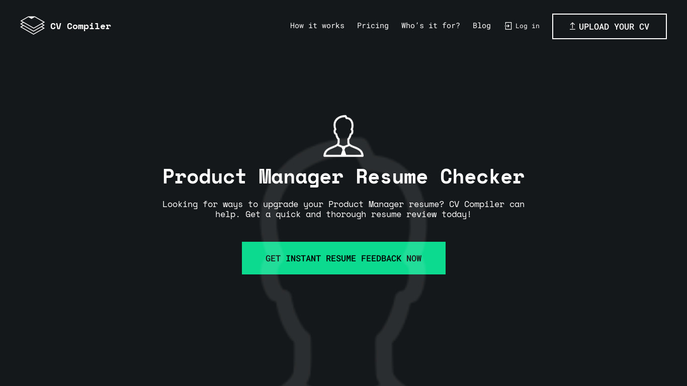 CV Compiler for Product Managers Landing page