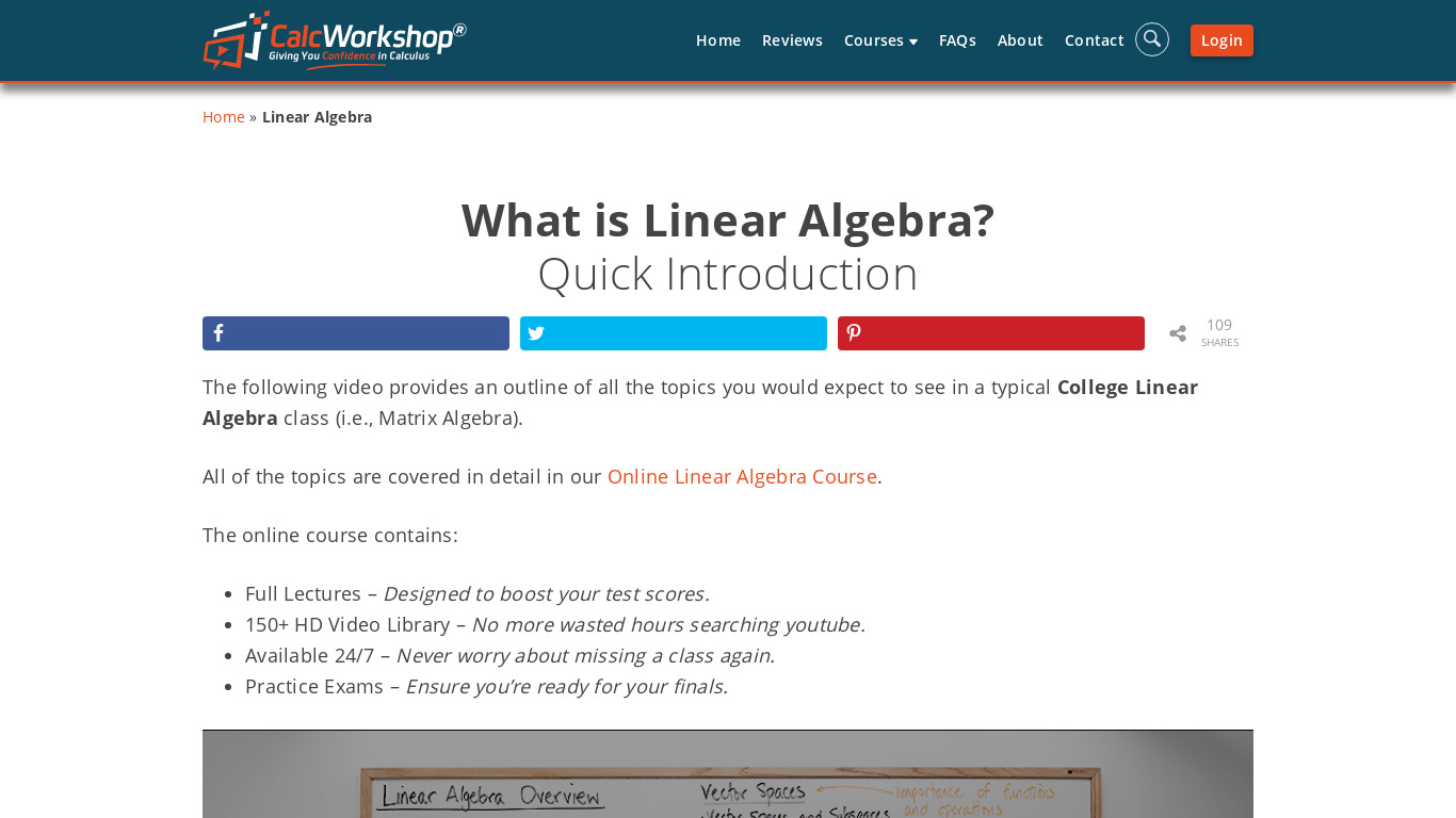 Calworkshop: Linear algebra Landing page