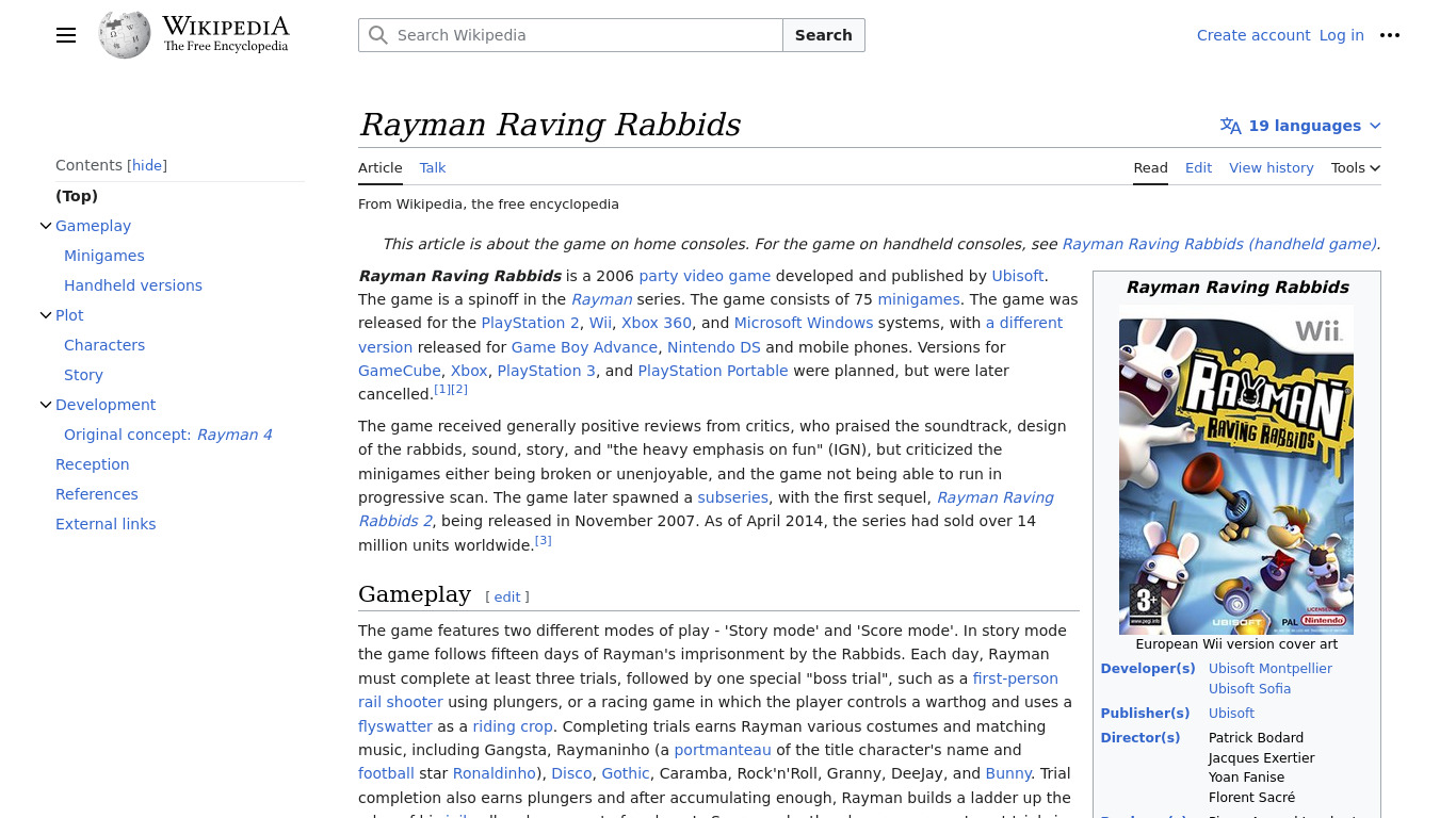 Rayman Raving Rabbids Landing page