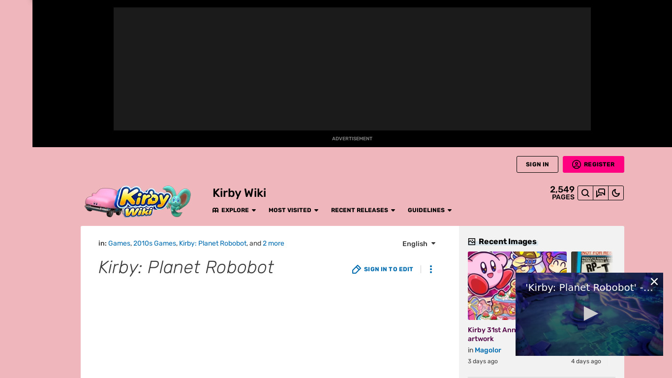 Kirby Planet Robot Landing page