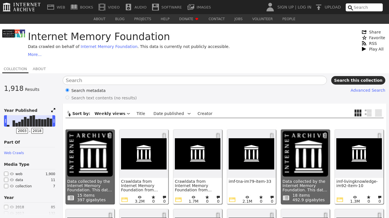 Internet Memory Foundation Landing page