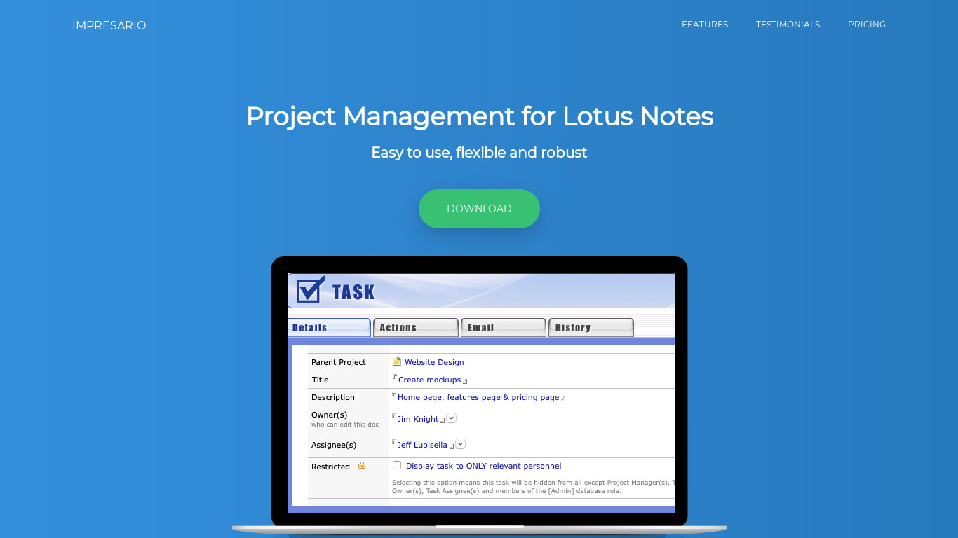 Lotus Notes Landing page