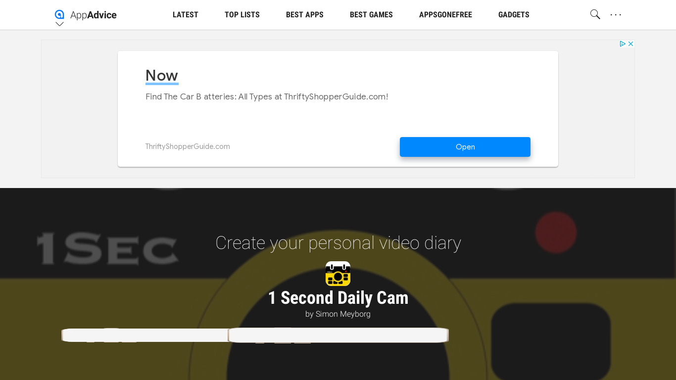1 Second Daily Cam Landing page