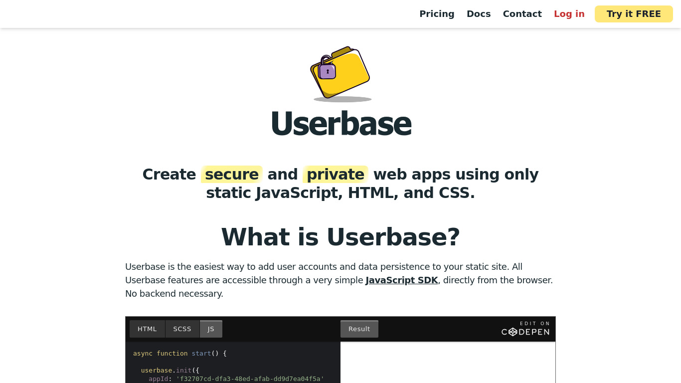 Userbase Landing page