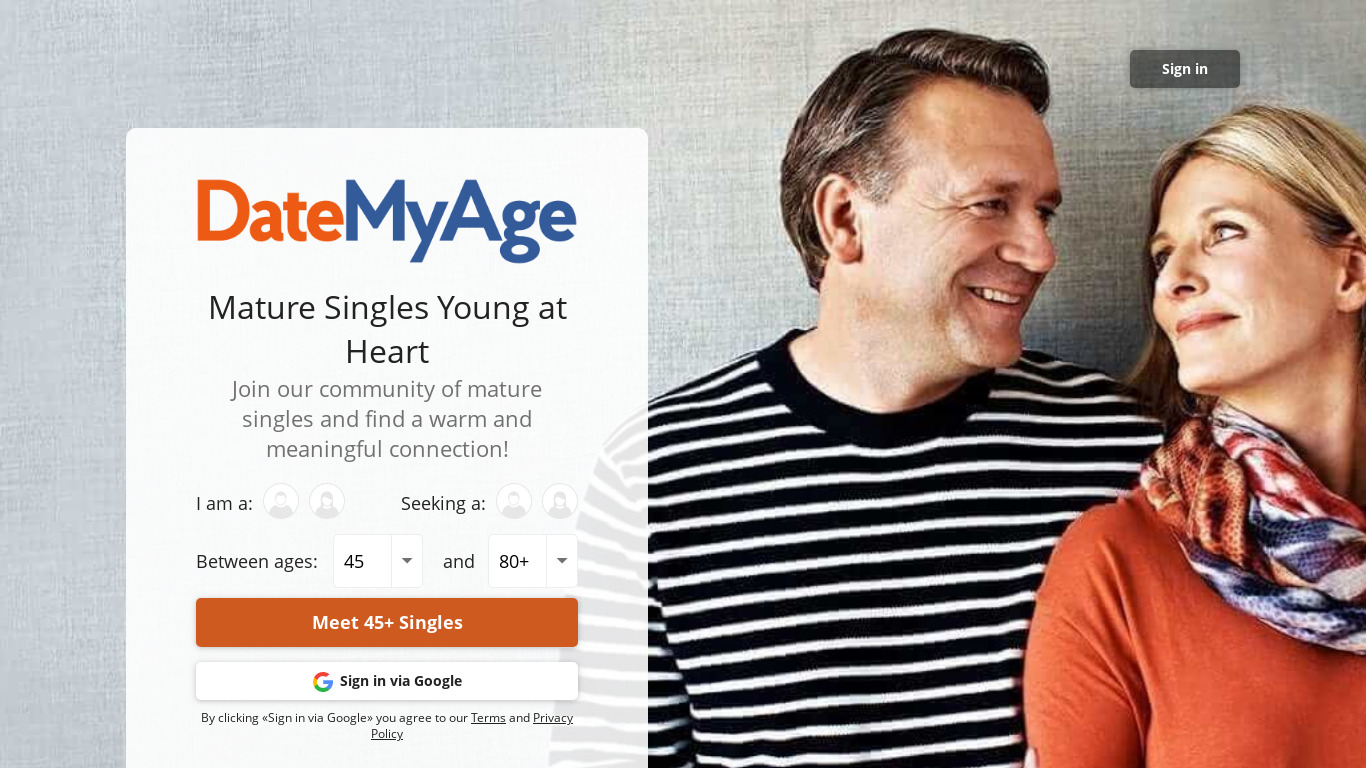 DateMyAge Landing page