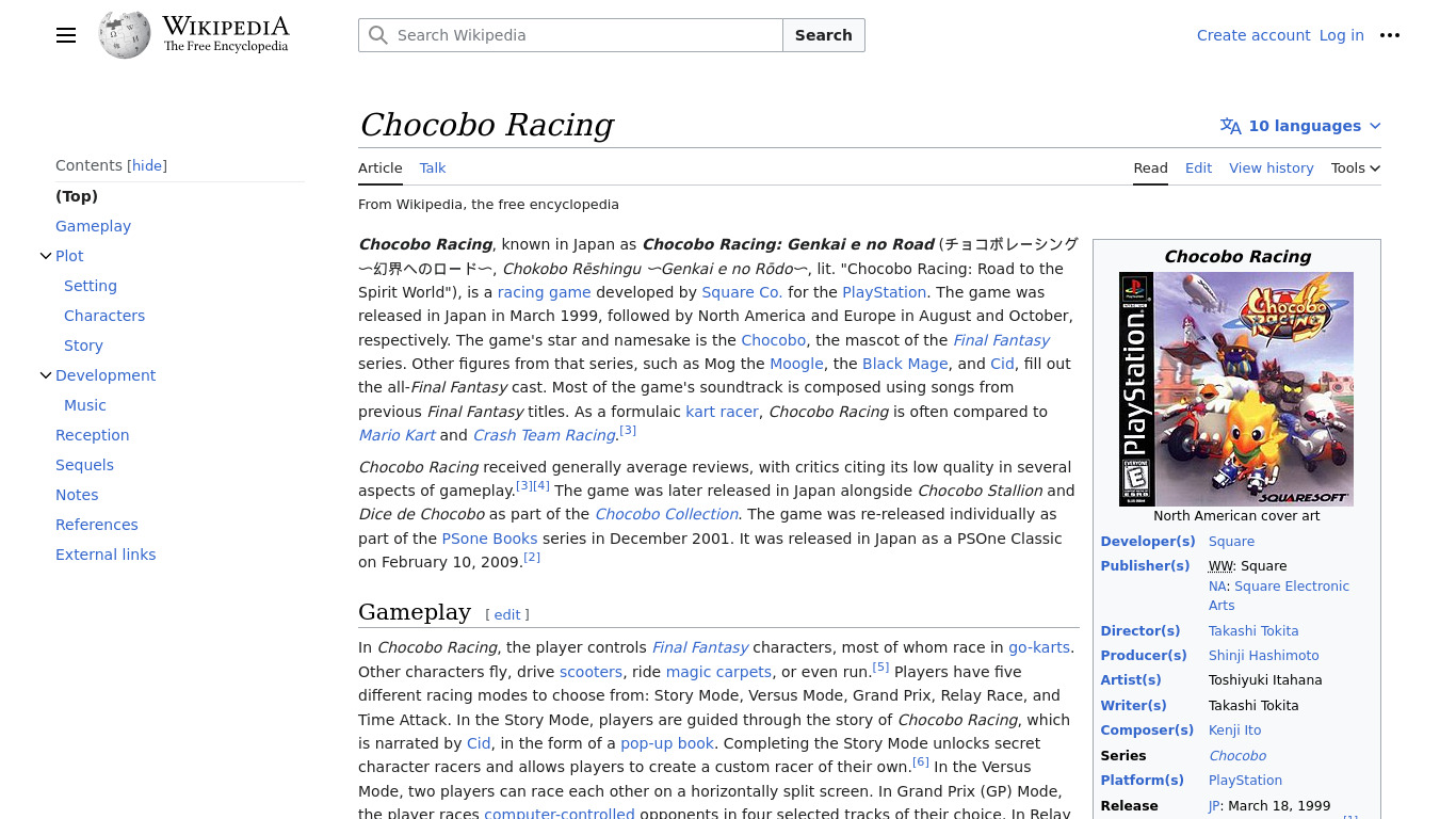 Chocobo Racing Landing page