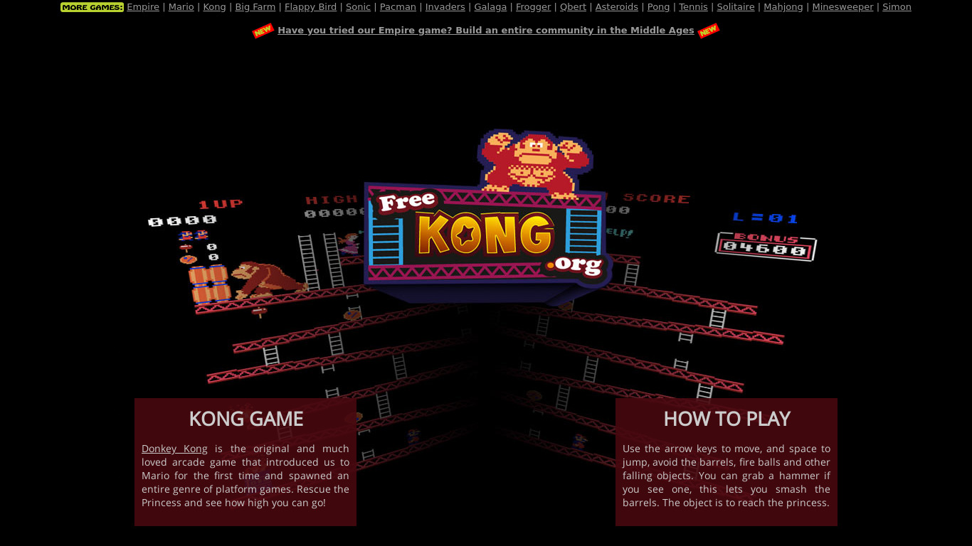 Donkey Kong Landing page